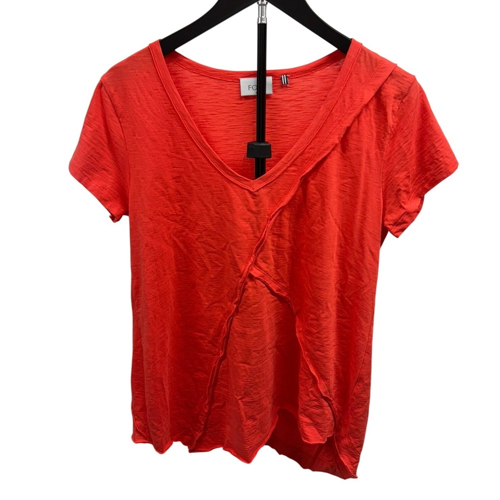 FOIL NWOT Women's Small V-Neck Coral Casual Relaxed Cotton Tee Shirt